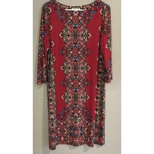 London Style Collection 3/4 Sleeve Dress 16 Shift Stretch Tunic Boho Retro Aztec